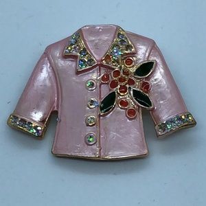 Vintage Christmas Pink enamel jacket suit brooch #christmasbrooch